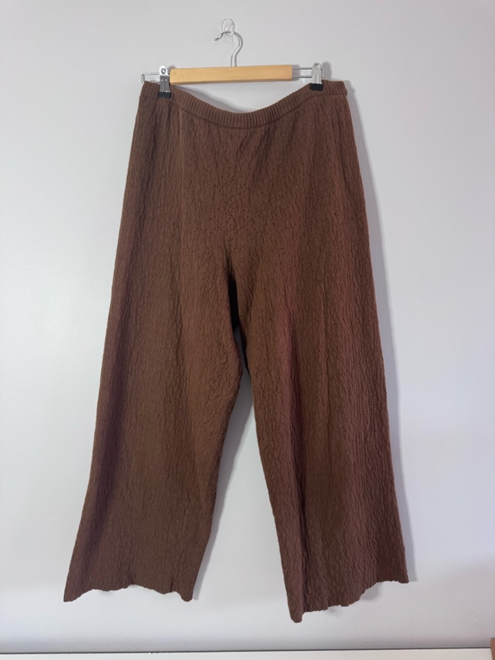 Habitat Clothes To Live In Brown Textured Knit Wide Leg Pants Size Large
